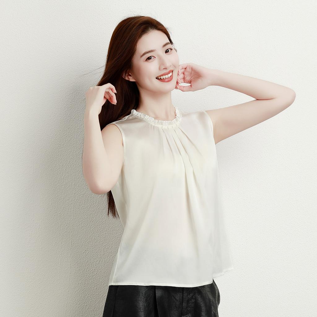 New 92% Mulberry Silk Tank Top Round Neck High End Commuting Base Sleeveless T-shirt Workplace Shirt Women's Top