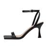 Sandals Women's 2025 New Summer Korean Version French Black Rear Empty Square Head One-word Buckle Strap High Heels Women's Stiletto