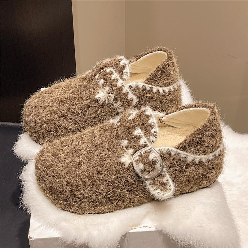 

Retro inner heightening thick-soled non-slip fluffy slippers for women s winter wear 2025 new versatile warm two-wear Birkenstocks 40