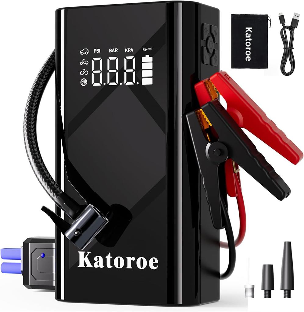 5000A Jump Starter with Air Compressor, 150PSI Tire Inflator, LED Light, Portable 12V Car Battery Jumper with Cables