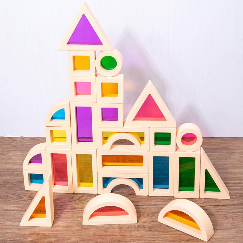 Colorful Translucent Acrylic Building Blocks Baby Shape Recognize Educate Early