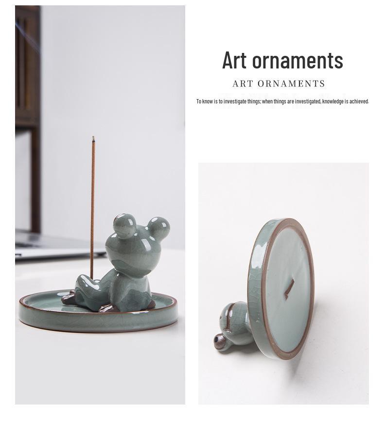 Zen Frog Ceramic Incense Burner and Holder - Ge Kiln Style for Home or Office Decor