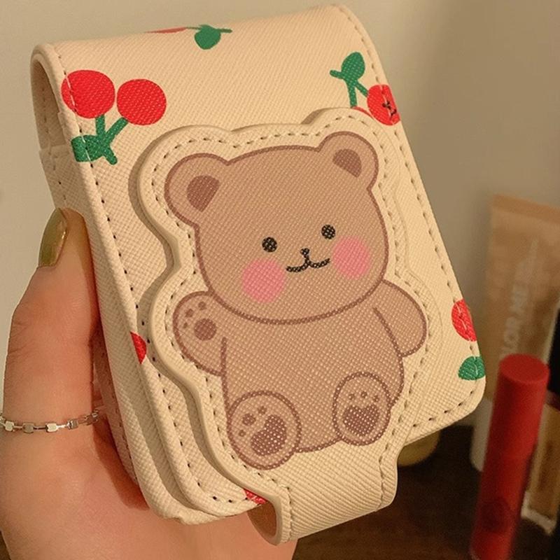 Portable Lipstick Makeup Bag with Mirror Little Teddy Bear Lipstick Bag Bear Lipgloss Storage Bag Cosmetic Pouch Makeup Case