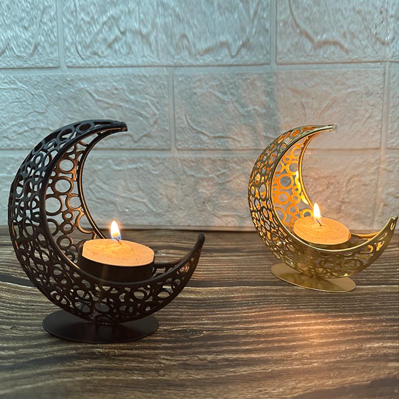 Metal Moon Candle Holder Eid Mubarak Candle Holder Home Islamic Muslim Party Decor Ramadan Candle Stand Eid Mubarak Table Decor