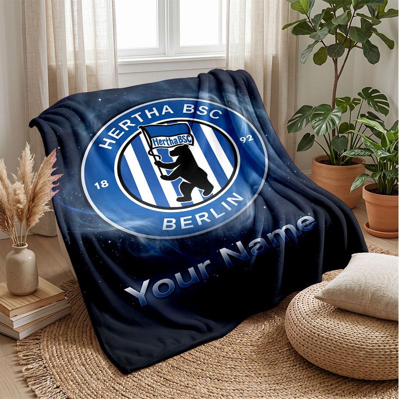 Hertha bsc Coperta in Flanella con Testo Personalizzato Logo Calcio Plaid in Pile Personalizzato Regalo Speciale per Divano Camera da Letto Casa