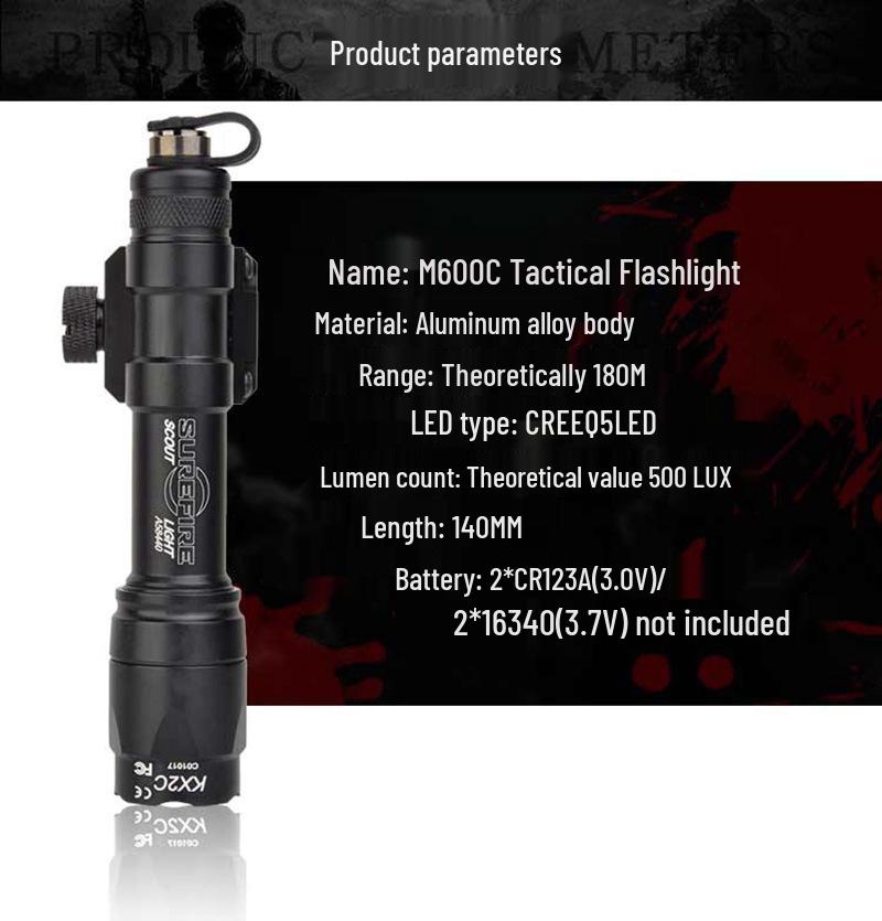 M600C Tactical High-Brightness LED Flashlight with Tail Switch and Crenellated Bezel