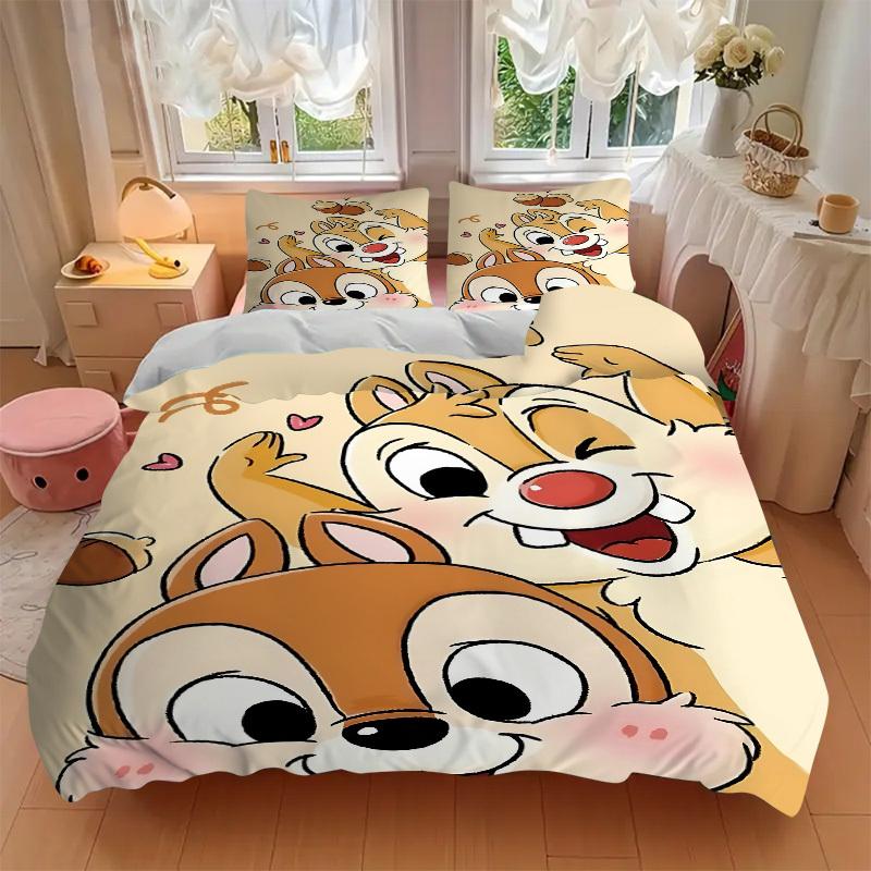 3pcs Set Chip & Dale1pc of Quilt Cover+2pcs of Pillowcase, No Core, Print Bedding, All Seasons Bedroom Setting006