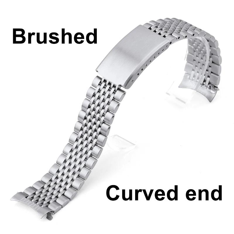 Curved End Stainless Steel Watch Strap 18mm 20mm 22mm for Jubilee Bracelet for Rolex Band Steel Strap Folding Buckle Accessories