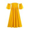 Kaslead New Women clothes Western Style Simple Temperament off-Shoulder Bell Sleeve Waist Hugging Long dress