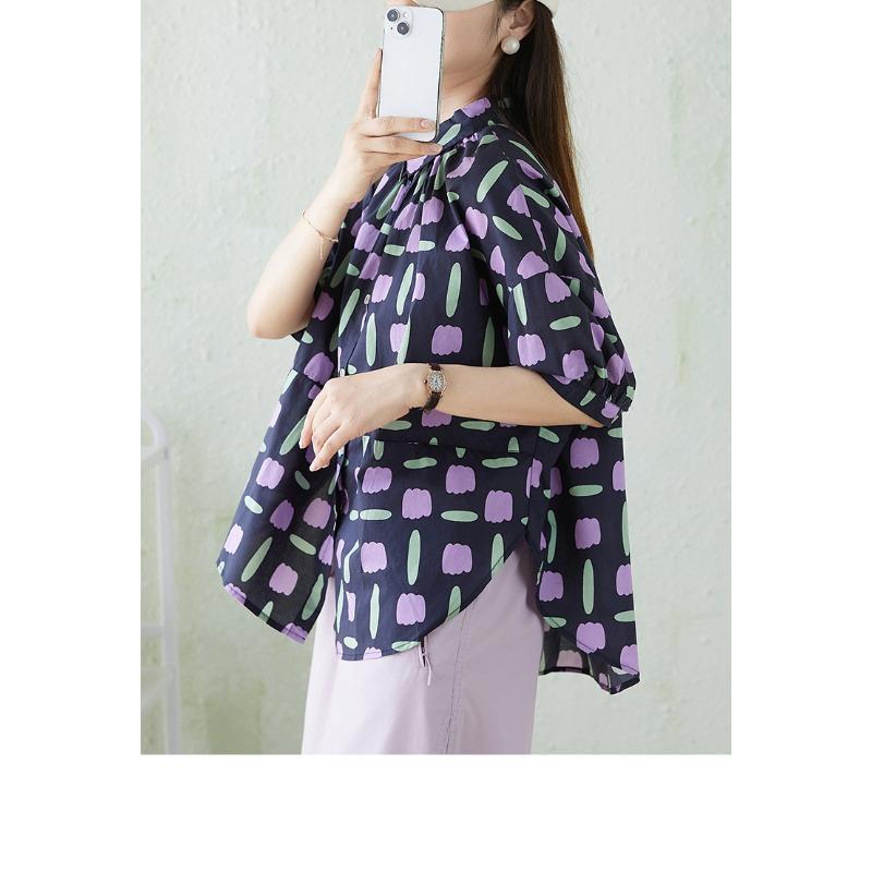 DIMANAF 2026 Plus Size New Summer Women Blouse Shirt Short Sleeve Fashion Print Floral Casual Loose Cotton Lady Tops Shirts