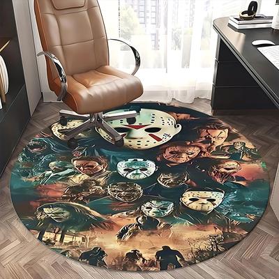 Horror Movie Characters,Halloween Mask Print Chair Mat Round Rug Office Carpet, Non Slip, Suitable for Living Rooms, Bedrooms Decor 1205695a