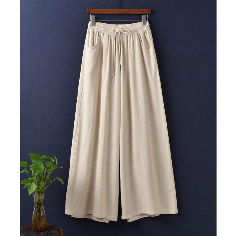 Cotton and Linen Lace-up Trousers Women's Retro Loose Women's Trousers Wide-leg Pants