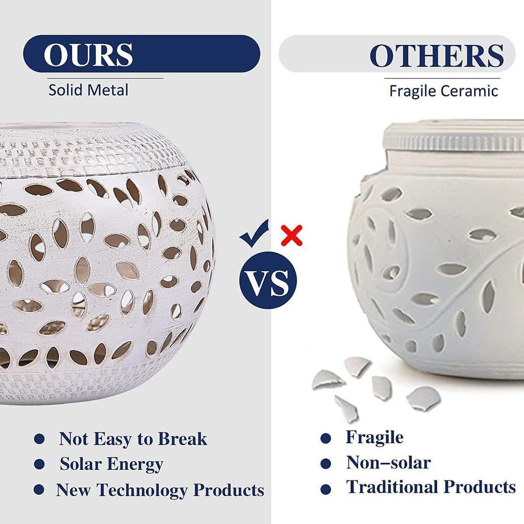 Solar Schmiedeeisen Garten Aschenbecher Ornament: Ausgehöhlte Hofleuchte für Innen-/Außenbalkon und Villa-Landschaftsdekor.