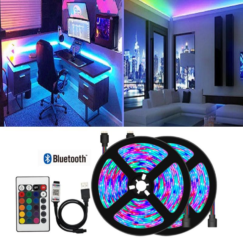 Multicolored Led Strip Light Set With Bluetooth 5050 Rgb Remote Control For Tv Background
