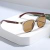 2025 Korean Style Brown Sunglasses - Women's Retro Square Frame with Wood Grain Legs for Round Faces, Fashionable Sun Protection