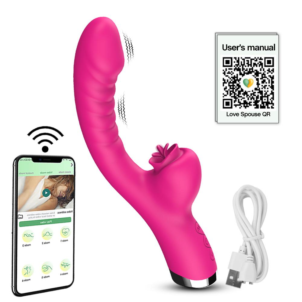 APP 2in1 Women Vibrator Tongue Licking Clitoris Stimulator Vaginal G-Spot Powerful Vibration Dildo Suction Cup Adult Female Sex Toys