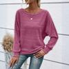 Women's Fashionable Solid Color Round Neck Long Sleeved Casual Pullover T-shirt Top