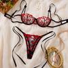 European and American Style Lace Embroidery Perspective Underwear Set, Sexy Straps Gather Bra, Thong, Fun Two-piece Set