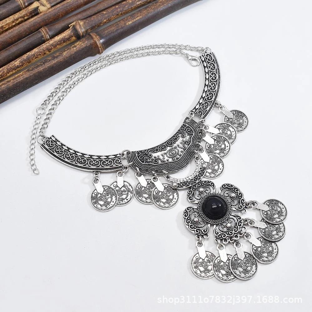 

Винтажный металлический гравированный воротник, сплав, ожерелье с подвеской с бахромой чёрный