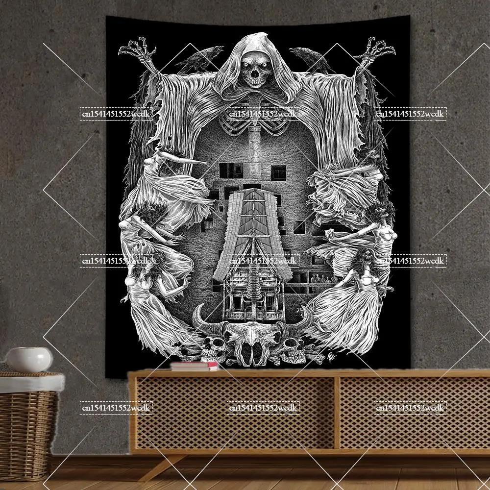 Goth Skull Tapestry Devil Satanic Tapestrys Wall Hanging Batwing Skeleton Tapestries For Bedroom Aesthetic Home Decoration