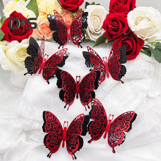 6ks/sada 3D samolepka na zeď motýl Odnímatelné lepidlo Dvojvrstvý motýl Nástěnné umění Dekorativní nálepka Domov Kancelář Obývací pokoj Valentýnská párty