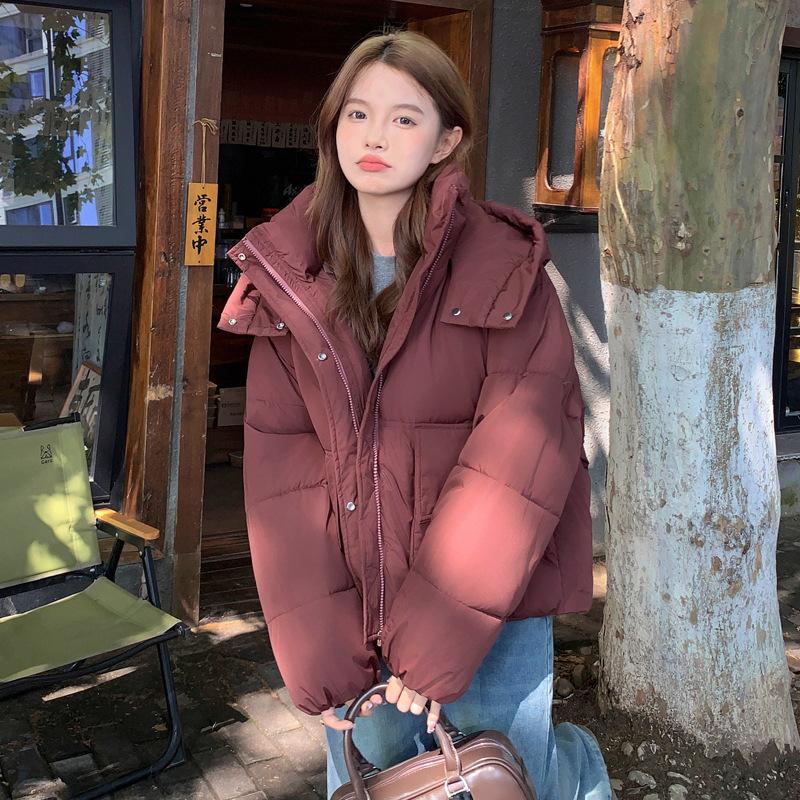 2025 New Down Cotton Jacket Women's Fashion Hooded Short Cotton Jacket Loose Winter Korean Cotton Jacket Thickened Bread Jacket