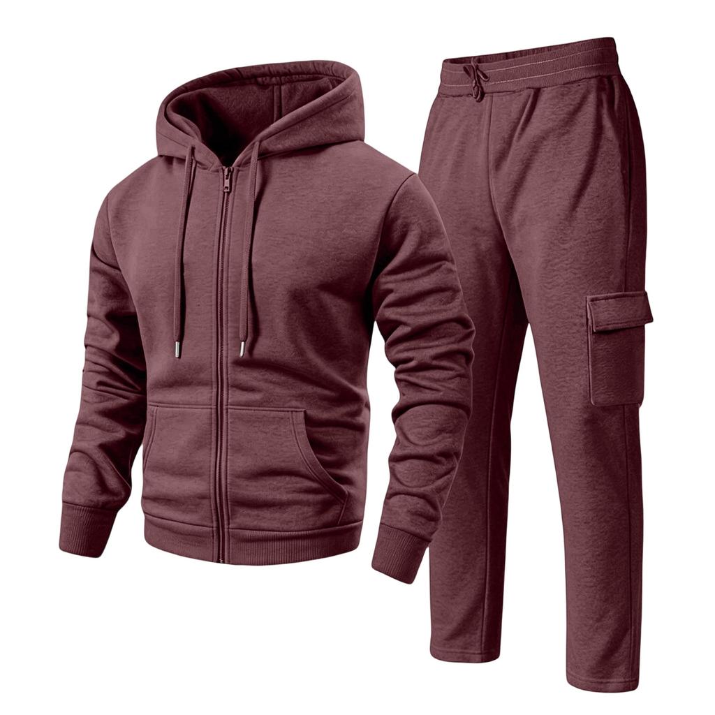 Men's Hoodie and Cargo Jogger Pants 2-Piece Set Casual Sportswear Suit for Outdoor Activities