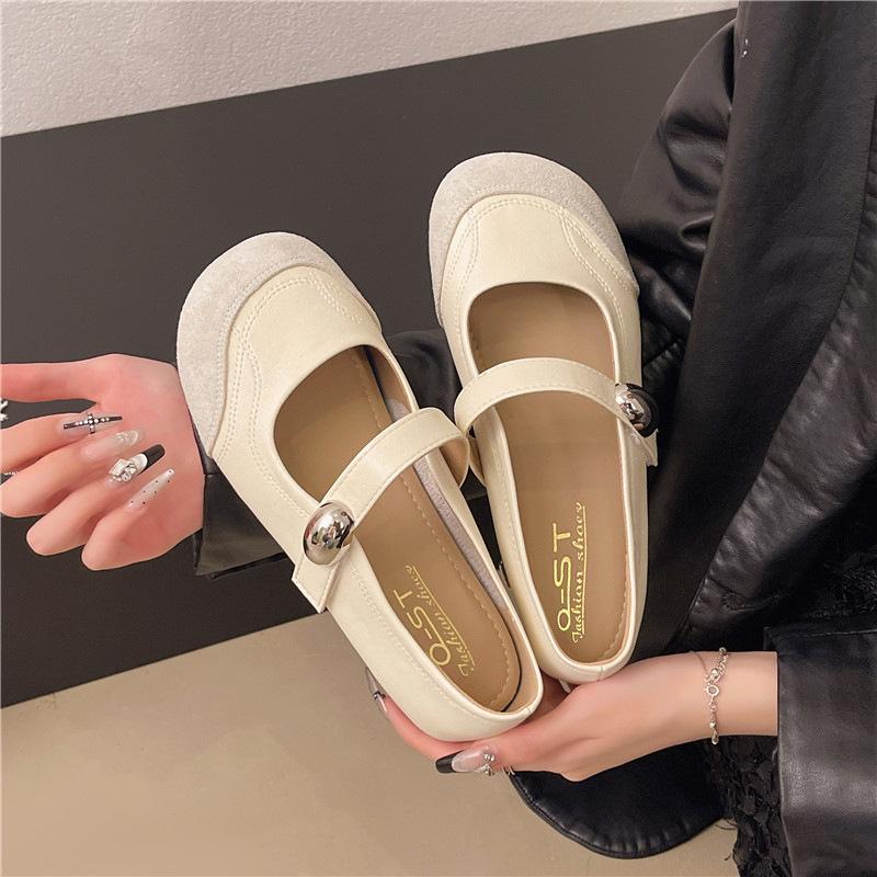 Soft leather Mary Jane single shoes women's 2025 spring and autumn new flat-soled soft-soled Velcro comfortable fashion with casual shoes
