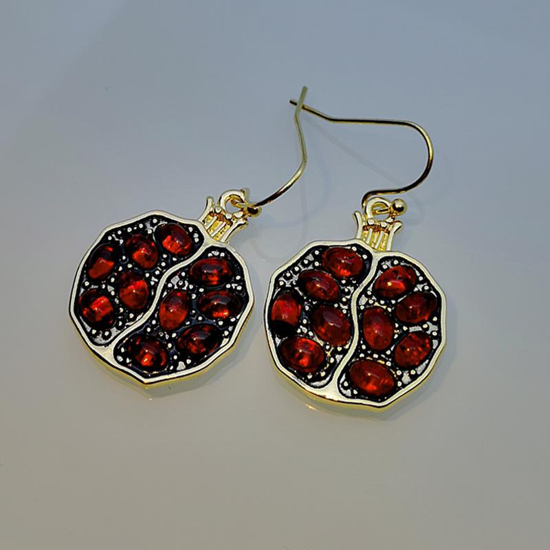 Unique Golden Pomegranate Drop Earrings for Women Hook Earrings Anniversary Gift Wedding Earrings