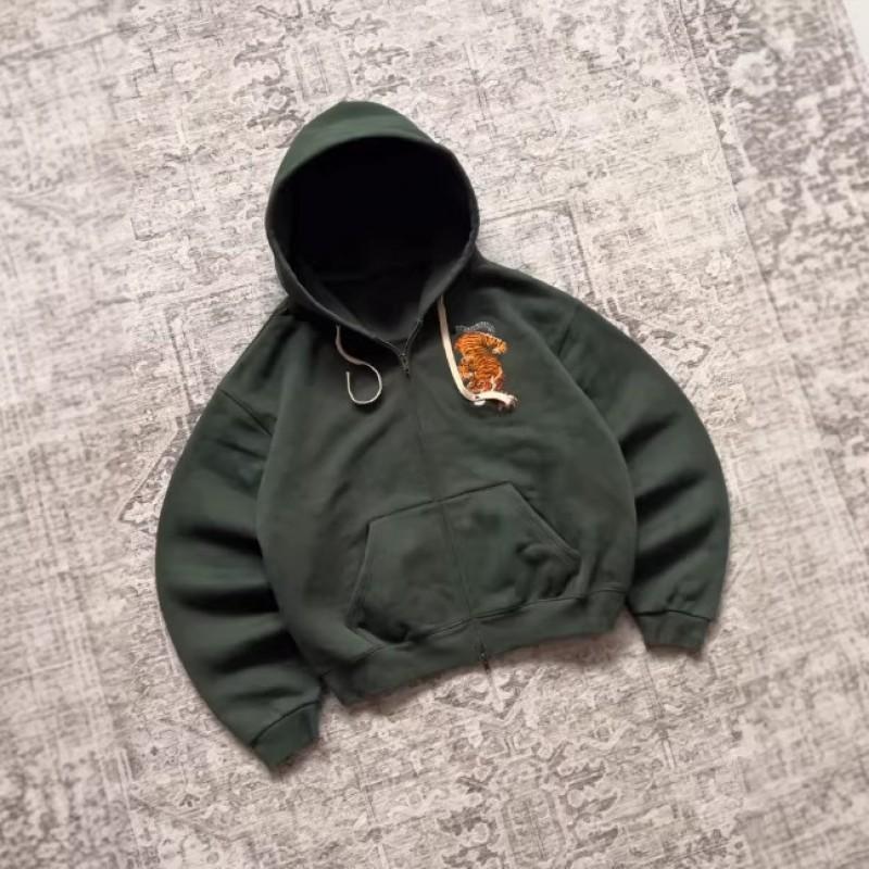 Ins Style Embroidered Zip Up Hoodie Streetwear Loose Fit Sweatshirt Teens