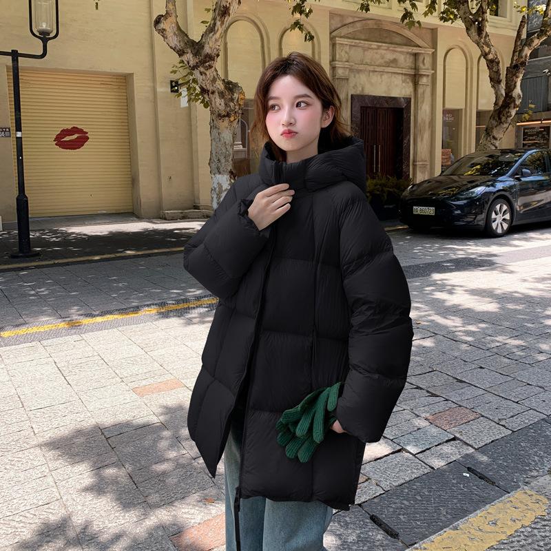 Women's Mid-length New Thickened Hooded Cotton-padded Jacket for Small People, Cotton-padded Jacket