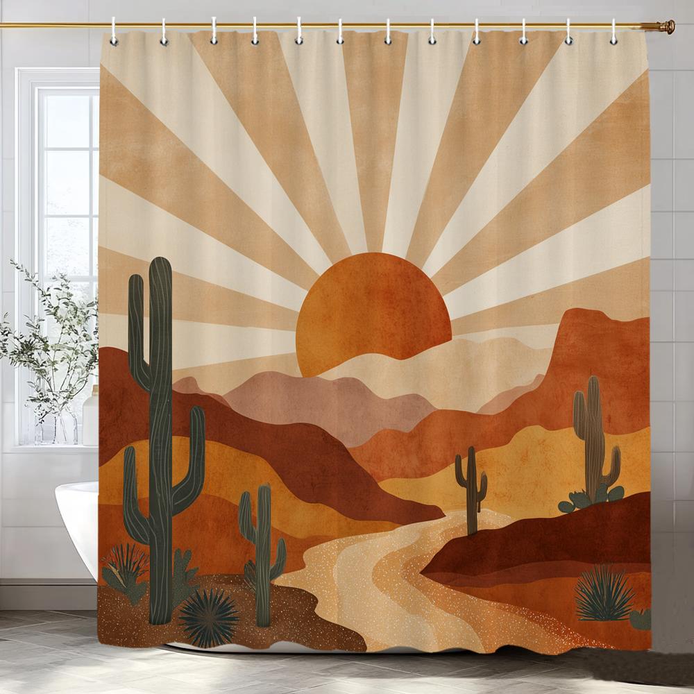 Nordic Art style Plant Cactus Printed Shower Curtain Bathroom Curtain,Hanging Curtain With 12 Hooks Decoration Machine Washable