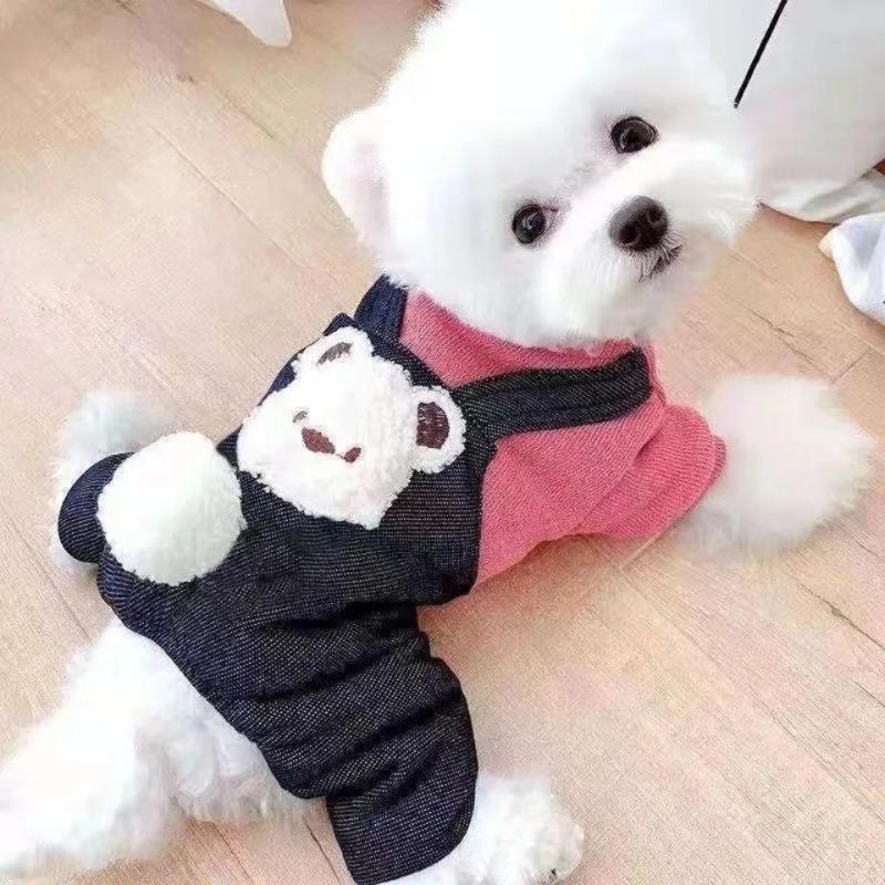Bear Winter Jumpsuit Jacket Four Legged Jacket Pants Pets Dog Clothes Overalls Four Legged Clothes with Thick Velvet for Warmth