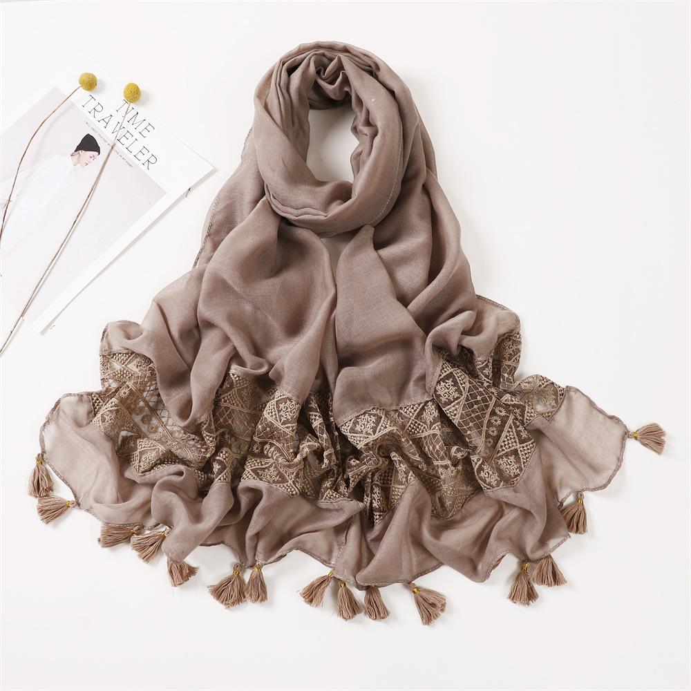 Fashion Autumn Cotton Viscose Scarf Lace Floral Patchwork Shawls Wrap Neck Hair Tie Band Beach Hijab Head Female Foulards Snood