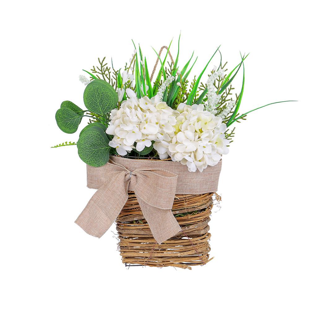 Spring And Summer White Hydrangea Flower Basket Door Hanging Cream Hydrangea Simulation Flower Window Hanging Home Decoration