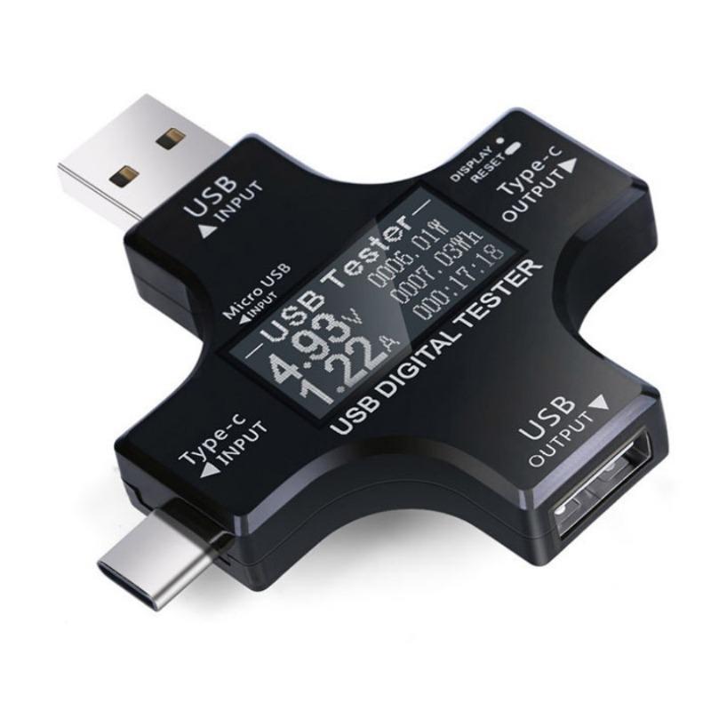 Tester Meter 2-in-1 USB C Current Meter LCD Digital Multimeter Current Power Meter Power Capacity Working Time Detector(Pack with OTG Adapter)