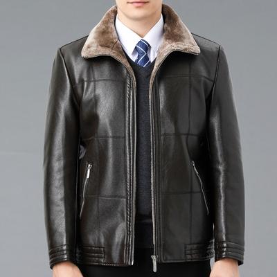 Winter Fur All-in-one Leather Jacket for Middle-aged and Elderly People Genuine Leather Sheepskin Men's Velvet Thickened Leather Jacket Coat Top