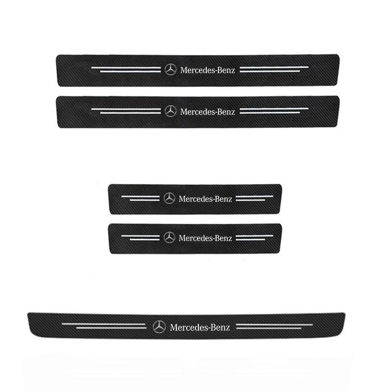 Car Door Sill Scuff Plate Decor Carbon Fiber Stickers For Mercedes Benz A B C E S Class CLA CLS SLK GLA GLC GLB GLK AMG W204 W20