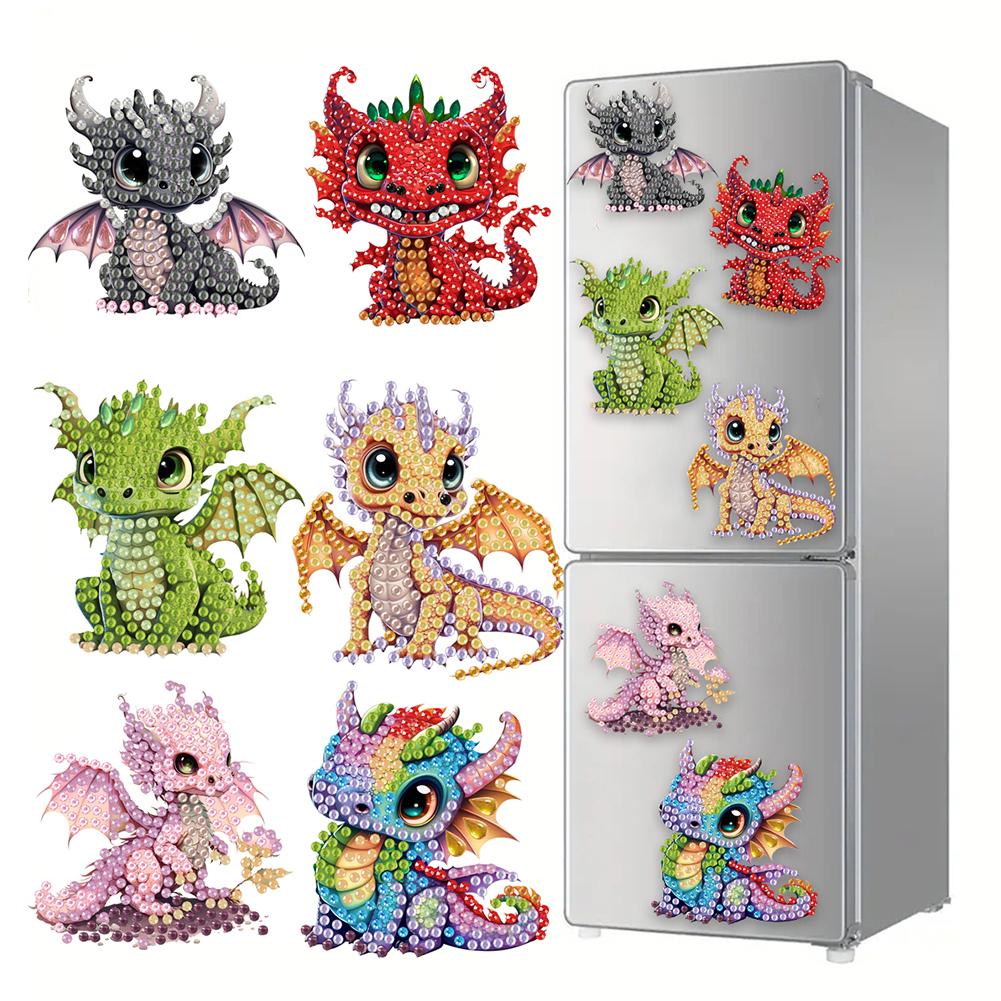 6Pcs Acrylic Animal Diamond Art Fridge Magnet Diamond Painting Refrigerator Magnet DIY Fridge Stickers for DIY Crafts Party Gift