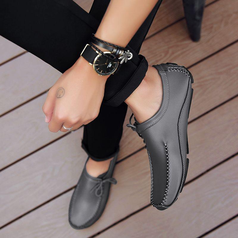 Men's Genuine Leather Driving Loafers - Wide Fit, Autumn/Winter Casual Korean Style