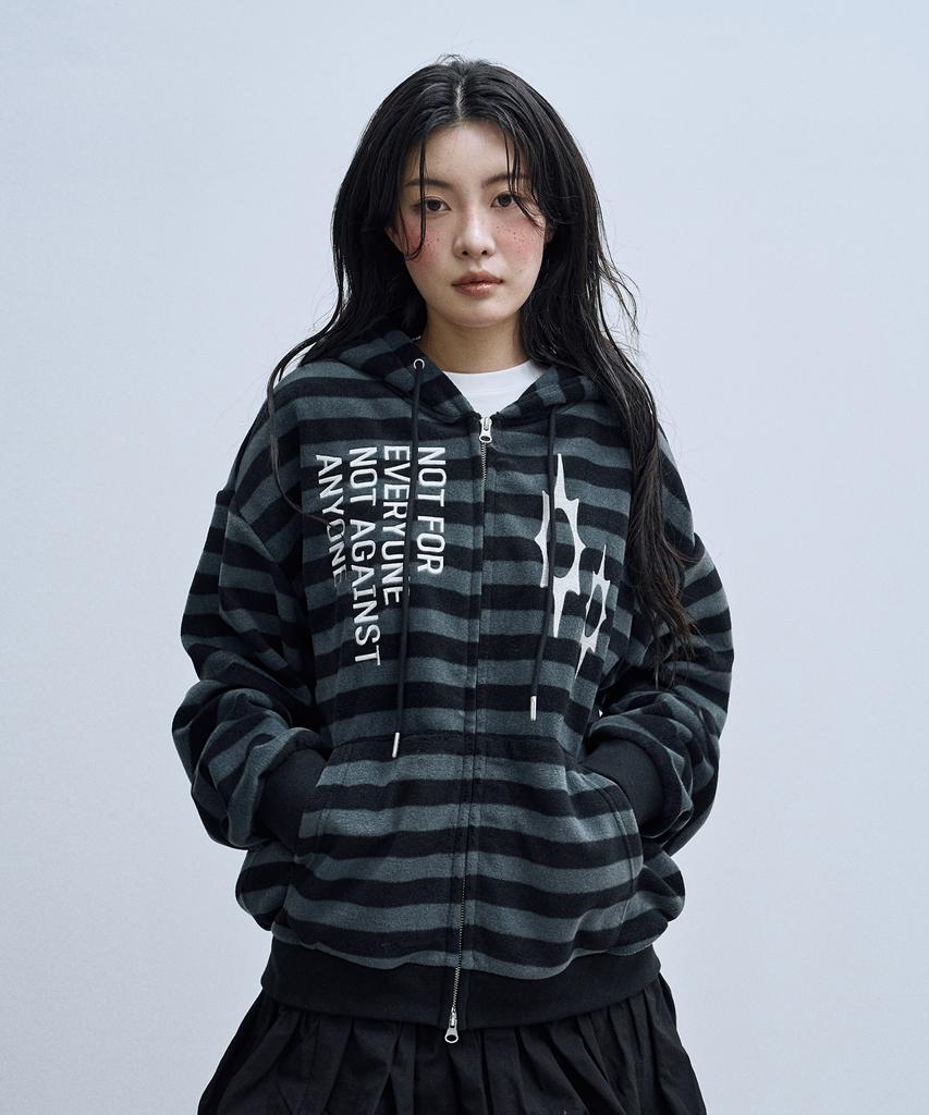 Losers Club Logo Stripe Fleece Two-Way Zip-Up Hoodie Black