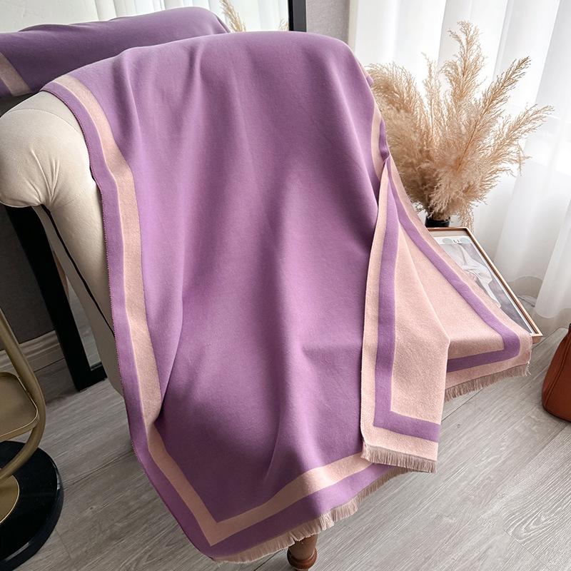 Autumn And Winter Simple Plain Color Soft Thickened Imitation Cashmere Scarf Women'S Elegant Versatile Double-Sided Contrasting Shawl Scarf