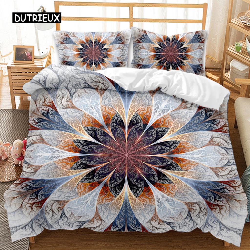 Bohemian Style Mandala Bed Cover Queen Size Size Tie Dye Spiral Bed Cover Hippie Boho Bed Ensemble Exotic Floral Premium Polyester Qulit Cover