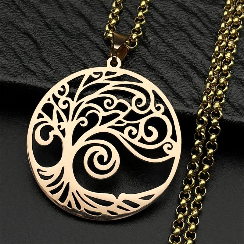 Tree of Life Stainless Steel Long Necklace for Men Black Color Necklaces & Pendants Jewelry cadenas para hombre N834S03