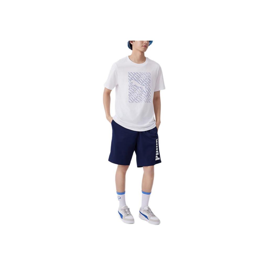Puma Elastic Waist Mid Rise Printed Logo Casual Shorts Men Shorts Blue 848712-06