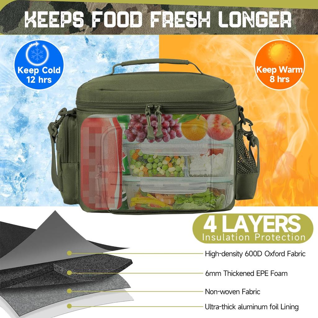 Taktische Lunchbox für Männer Outdoor Strapazierfähige Lunchtasche Arbeit Auslaufsicher Isoliert Langlebig Thermische Kühlertasche Mahlzeit Camping Picknick Praktische Nutzung