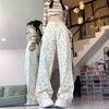 Women's High-Waist Retro Floral Wide-Leg Jeans - Summer Thin, Loose Drape Straight Pants