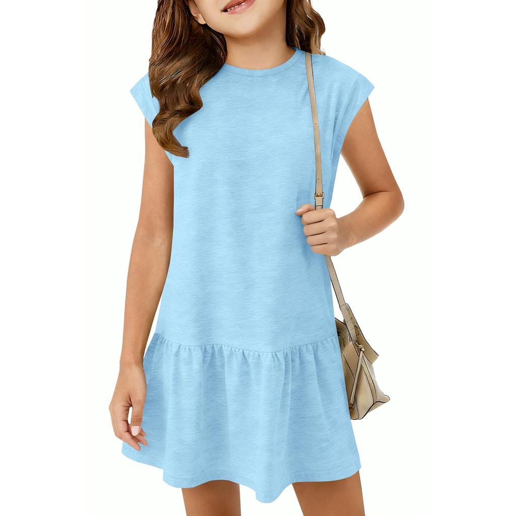 Children's Fashion Dress, Ruffle Mid-length Round Neck Casual Loose Dress