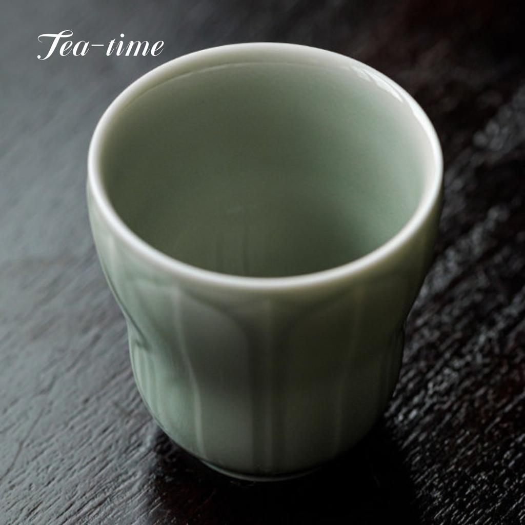 Yue Kiln Celadon Ceramic Tea Cup Vintage Handmade Relief Lotus Cups Tea Bowl Teacup Teacups Unusual Maker Jingde Town Puera Tool