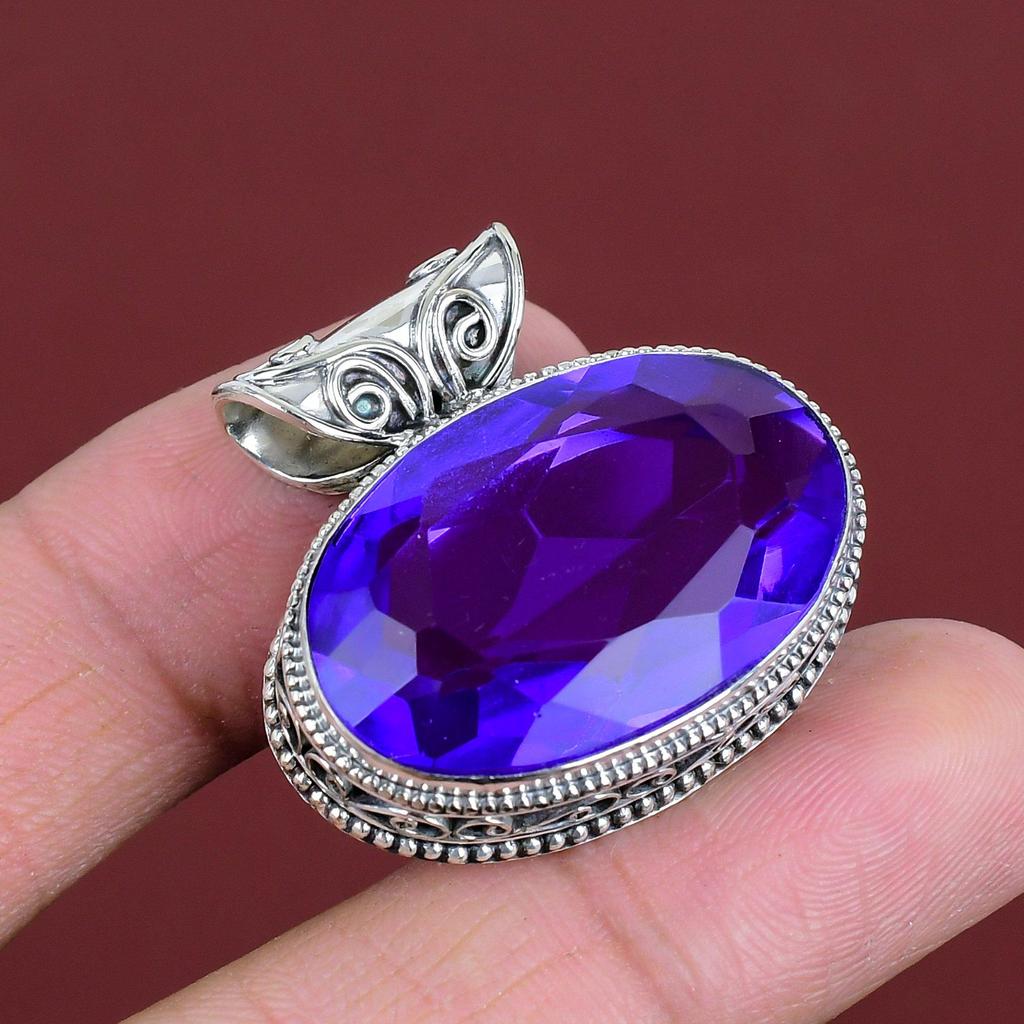 Faceted African Amethyst Pendant Vintage Gemstone Pendant 925 Sterling Silver Pendant African Amethyst Jewelry Handmade Pendant For Gifts